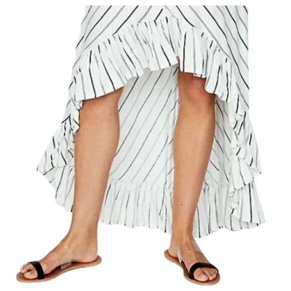 Express High-Low Ruffle Knit Dress Striped White Black Size S Petite - Picture 3 of 11